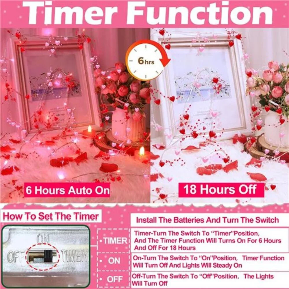 2 Pack Valentines Day Decorations Pink & Red Hearts Lights, Valentine